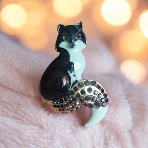 Chocolate Brown Enamel Fox Brooch